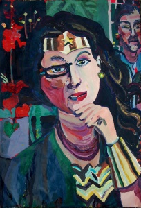 Julie as Wonder Woman (2013) 26” x 40” acrylic on paper, by Joel Silverstein, Courtesy the artist