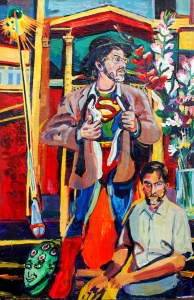 House of El, 2013, 75” x 45” acrylic on canvas and panel, by Joel Silverstein, Courtesy the artist