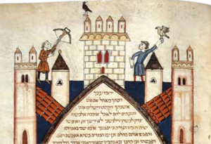 Crossbow and Black Bird (detail) Cervera Bible, (1300), Fol. 445: Courtesy Biblioteca Nacional de Portugal, Lisbon 